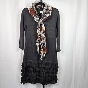 Calvin Klein Fringe Dress Sweater‎ Knit Pullover Gray Casual Size L